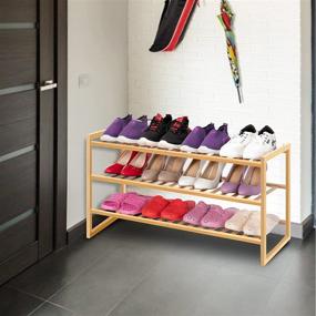 img 1 attached to 👞 Bamboo 3 Tier Shoe Rack: Compact Stackable Shoe Storage Organizer for Entryway, Hallway, and Closet - Natural Wooden Shoe Shelf