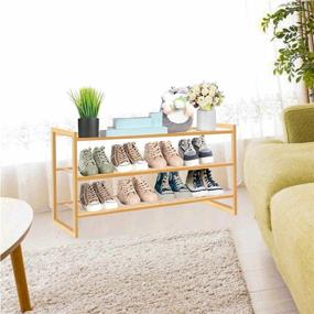 img 3 attached to 👞 Bamboo 3 Tier Shoe Rack: Compact Stackable Shoe Storage Organizer for Entryway, Hallway, and Closet - Natural Wooden Shoe Shelf