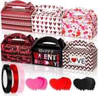 🎁 набор коробок для угощений на день святого валентина - whaline 24 штуки набор сердец в форме коробок с 24 сердечными открытками, 3 рулонами лент - красной, черной, розовой для печенья, коробок для конфет для детей на день святого валентина. сердца девочкам в подарок на вечеринку. логотип