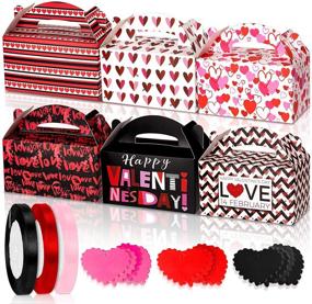 img 4 attached to 🎁 Valentine's Day Treat Boxes Kit - Whaline 24 Pack Heart-shaped Goody Box Set with 24 Heart Cards, 3 Rolls of Ribbons - Red, Black, Pink Cookie Holder, Candy Container Box for Valentines Kids Girls Party Favors