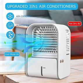 img 2 attached to 🌬️ Pruzaan 2021 Portable Air Conditioner Fan - Personal Air Cooler Rechargeable 4000mAh - 3 Wind Speeds - 330mL Water Tank - 3-in-1 Mini Small AC - Car Desk Table Fan - Room Office Home Travel Camping (Green)