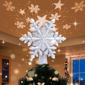img 4 attached to 🎄 Lighted Snowflake Tree Topper with LED Projector - Christmas Decoration with Rotating White Snowflake and Star Lights, 3D Glitter Silver Snow Tree Topper for Holiday Party Decor and Christmas Tree Ornaments