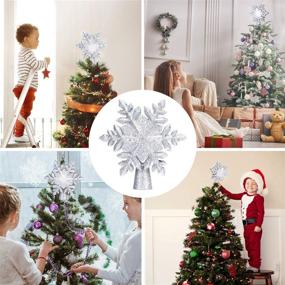 img 1 attached to 🎄 Lighted Snowflake Tree Topper with LED Projector - Christmas Decoration with Rotating White Snowflake and Star Lights, 3D Glitter Silver Snow Tree Topper for Holiday Party Decor and Christmas Tree Ornaments