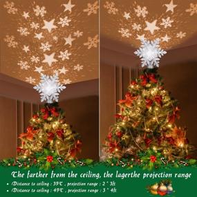 img 2 attached to 🎄 Lighted Snowflake Tree Topper with LED Projector - Christmas Decoration with Rotating White Snowflake and Star Lights, 3D Glitter Silver Snow Tree Topper for Holiday Party Decor and Christmas Tree Ornaments