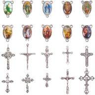 🔮 ph pandahall 10pcs antique silver tibetan crucifix cross charms pendants and 10pcs crucifix catholic virgin oval chandelier links for rosary holy beads necklace crafting logo