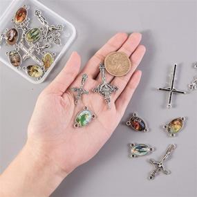 img 2 attached to 🔮 PH PandaHall 10pcs Antique Silver Tibetan Crucifix Cross Charms Pendants and 10pcs Crucifix Catholic Virgin Oval Chandelier Links for Rosary Holy Beads Necklace Crafting