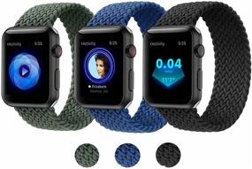 img 4 attached to ⌚️ Braided Elastic Solo Loop Sport Straps for Apple Watch - 3 Pack (38mm 40mm 42mm 44mm) - Compatible with iWatch Series 6 5 4 3 2 6 SE - Black + Blue + Green