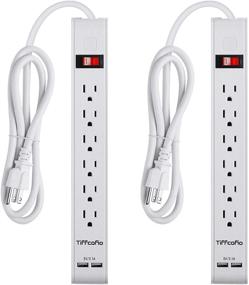 img 4 attached to 🔌 ETL Listed White Power Strip Surge Protector 2-Pack with 6 Outlets, 2 USB Ports & 4ft Extension Cord, 1000 Joules Surge Protection for Home, Office, Dorm - Wall Mountable