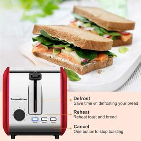 img 3 attached to 🍞 Bonsenkitchen 2 Slice Red Toaster: Stainless Steel Wide Slot Bread Toaster with Defrost/Reheat/Cancel Function, 7 Brown Setting, Removable Crumb Tray, Auto Shut Off - 750W, 120V