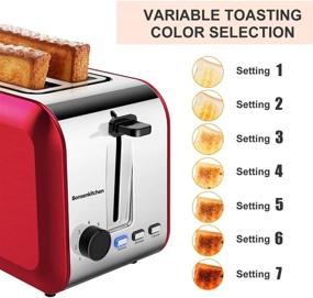 img 1 attached to 🍞 Bonsenkitchen 2 Slice Red Toaster: Stainless Steel Wide Slot Bread Toaster with Defrost/Reheat/Cancel Function, 7 Brown Setting, Removable Crumb Tray, Auto Shut Off - 750W, 120V