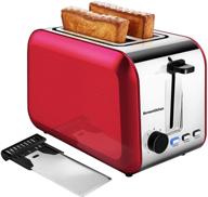 🍞 bonsenkitchen 2 slice red toaster: stainless steel wide slot bread toaster with defrost/reheat/cancel function, 7 brown setting, removable crumb tray, auto shut off - 750w, 120v логотип