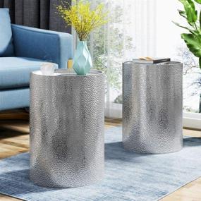 img 1 attached to 🌟 Stylish and Chic: Christopher Knight Home Kaylee Modern Round Hammered Iron Accent Table (2 Pack) in Silver