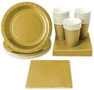 🎉 premium gold party dinnerware set with paper plates, cups, and napkins - serves 24 logo