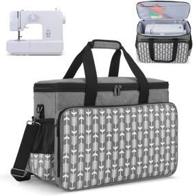 img 4 attached to 🧵 Yarwo Gray Arrow Sewing Machine Carrying Case with Wooden Board - Universal Tote Compatible with Most Standard Sewing Machines and Accessories