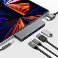 6-in-1 usb c hub for ipad pro 2021 2020 2018 - fast data transfer, 4k hdmi, 2 usb 3.0 ports, 3.5mm jack, pd charging - all-in-one multiport adapter логотип