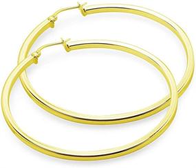 img 3 attached to 🌟 Stunning Yellow Gold Flashed Round Hoop Earrings with Polished Sterling Silver Square Tube - Choose Your Size from 15mm to 60mm