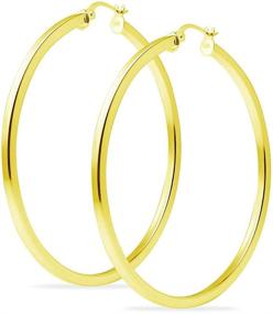 img 2 attached to 🌟 Stunning Yellow Gold Flashed Round Hoop Earrings with Polished Sterling Silver Square Tube - Choose Your Size from 15mm to 60mm