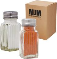 🧂 mjm innovations retro modern salt and pepper shakers gift set - 2-piece, glass body with stainless steel lids, stylish kitchen & dining decor, easy to clean & fill (modern style) logo