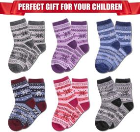 img 3 attached to FNOVCO Children's Winter Warm Wool Socks - 6 Pairs - Kids Boys Girls Animal Print Socks