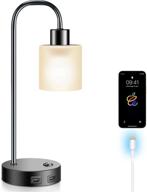 💡 keymit bedside lamp: black industrial table lamp for bedroom with 3 way dimmable light and 2 usb charging ports - includes 8w led bulb logo