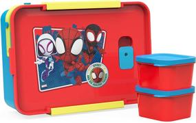 img 4 attached to Zak Designs Spidey And His Amazing Friends Leak-Proof Plastic Bento Box with Carrying Handle, Microwave Steam Vent, and Individual Containers - Ideal for Kids' Packed Lunches