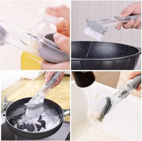 img 1 attached to Taohuakai Dish Scrub Brush with Enhanced Soap Control - 1 Dish Wands and 8 Replacement Heads - Long-lasting & Eco-friendly Kitchen Sink Cleaning Brush and Pot Pan Scrub Brush (Grey)