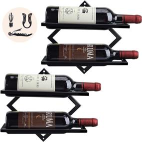 img 4 attached to Set of 2 Wall Mounted Wine Racks - Metal Hanging Wine Bottle Holders for Home Decoration, Liquor Storage, and Adult Beverages - Stylish Wine Display for Kitchen and Home Décor (Black)