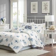 🏖️ cozy cotton comforter set by harbor house - coastal all season reversible seashell blue bedding, queen size (92x96), with matching shams, decorative pillows - beach house, 4 piece set logo