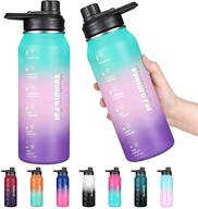 💧 32oz motivational stainless steel water bottle with time marker & spout lids - venture pal, bpa free double wall vacuum insulated, sweat-proof thermos logo