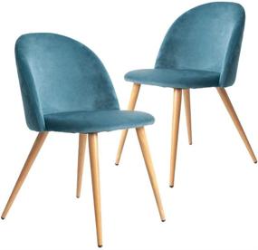 img 3 attached to 🪑 CangLong Dining Set of 2, Velvet Upholstered Accent Leisure Chairs, Blue - Mid Century Modern Kitchen Furniture