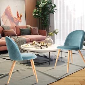 img 1 attached to 🪑 CangLong Dining Set of 2, Velvet Upholstered Accent Leisure Chairs, Blue - Mid Century Modern Kitchen Furniture