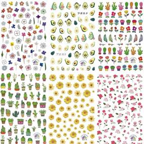 img 1 attached to 🌸 Kalolary 1000+ Patterns 3D Nail Art Stickers: Flower Fruit Stars Moon & More, Self-Adhesive Spring Decals for Girls & Women (12 Sheets)