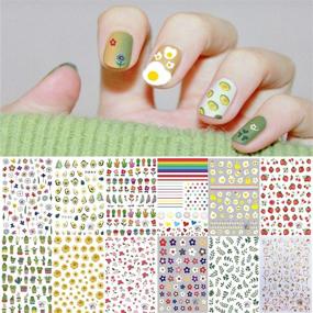 img 4 attached to 🌸 Kalolary 1000+ Patterns 3D Nail Art Stickers: Flower Fruit Stars Moon & More, Self-Adhesive Spring Decals for Girls & Women (12 Sheets)