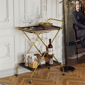 img 4 attached to Ironck Bar Cart with Wine Rack: 2-Tier Industrial Kitchen Cart for Coffee and Liquor, with Wine Bottle Holders - Brown/Brass