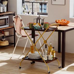 img 2 attached to Ironck Bar Cart with Wine Rack: 2-Tier Industrial Kitchen Cart for Coffee and Liquor, with Wine Bottle Holders - Brown/Brass