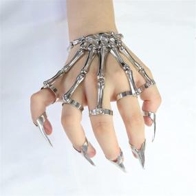 img 1 attached to Exquisite Gothic Skeleton Hand Bracelet with Finger Claws Ring | Halloween Skull Accessories for Women, Men, and Kids