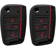 silicone key cover case remote fob protector fit for vw golf polo 2016-2017 4 buttons keyless entry remote key fob skin protective key jacket (black with red 2 pack) logo