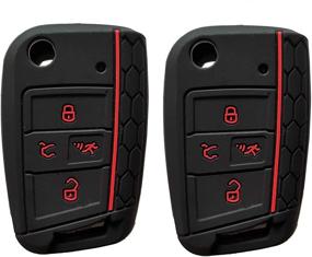 img 2 attached to Silicone Key Cover Case Remote Fob Protector Fit For VW Golf Polo 2016-2017 4 Buttons Keyless Entry Remote Key Fob Skin Protective Key Jacket (Black With Red 2 Pack)