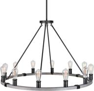 🔩 rustic farmhouse wagon wheel chandelier - kira home jericho 42" 12-light, large round kitchen island light, gray oak wood style with black finish логотип