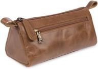 travel-friendly leather makeup bag by moonster - sleek, trendy design fits easily in purses & bags - for organizing your makeup and beauty essentials at home or while traveling logo