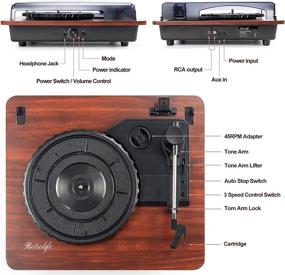 img 3 attached to Винтажный проигрыватель грампластинок с колонками, виниловый проигрыватель с Bluetooth, 3 скорости, встроенный аккумулятор, беспроводное воспроизведение, автоматическая остановка, выход RCA, вход AUX для наушников - Ретролайф
