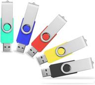 📀 sxd 5-pack 32gb usb 2.0 flash drive memory stick with swivel design - foldable thumb drives for bulk data storage - jump drive pen drives in green, blue, red, yellow, and black logo