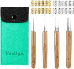 img 4 attached to 🧶 Dreadlock Crochet Hook Set with Steel Needle and Bamboo Handle - Vodiye Professional Hair Tool with Golden and Silver Beads for Braid Craft