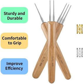 img 1 attached to 🧶 Dreadlock Crochet Hook Set with Steel Needle and Bamboo Handle - Vodiye Professional Hair Tool with Golden and Silver Beads for Braid Craft