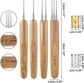 img 3 attached to 🧶 Dreadlock Crochet Hook Set with Steel Needle and Bamboo Handle - Vodiye Professional Hair Tool with Golden and Silver Beads for Braid Craft