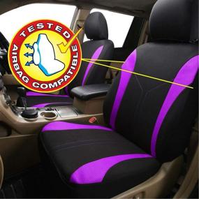 img 2 attached to Flying Banner Car Seat Covers 2 Front Seats Mesh Fabric Splicing Polyester Cover Black With Purple Color