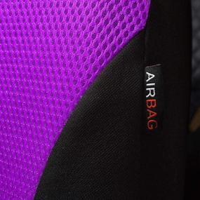 img 1 attached to Flying Banner Car Seat Covers 2 Front Seats Mesh Fabric Splicing Polyester Cover Black With Purple Color