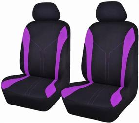 img 4 attached to Flying Banner Car Seat Covers 2 Front Seats Mesh Fabric Splicing Polyester Cover Black With Purple Color