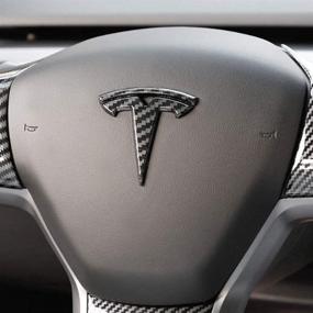 img 2 attached to Enhanced Steering Wheel Covers for Tesla Model 3 🔥 & Model Y - Glossy Carbon Fiber Pattern with T Logo