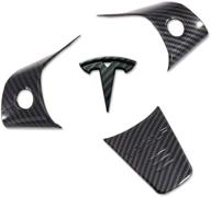 enhanced steering wheel covers for tesla model 3 🔥 & model y - glossy carbon fiber pattern with t logo logo